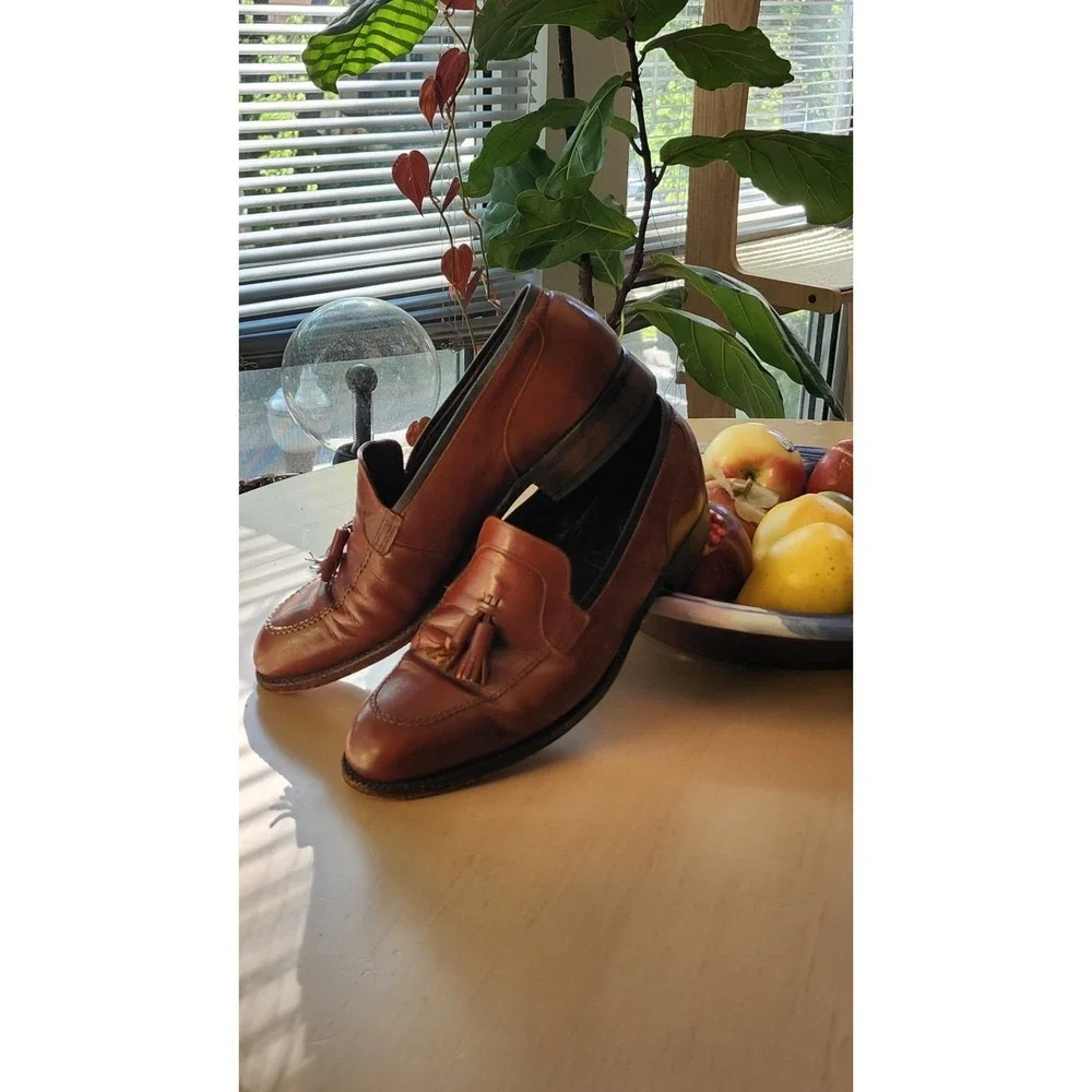 Vintage Florsheim Men's Brown Leather Tassel Loafers Slip-On Round Toe US 10 D